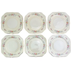Homer Laughlin Ferndale Square Salad Plates Set 6 Eggshell Nautilus Pink Rose 8" - Picture 1 of 21