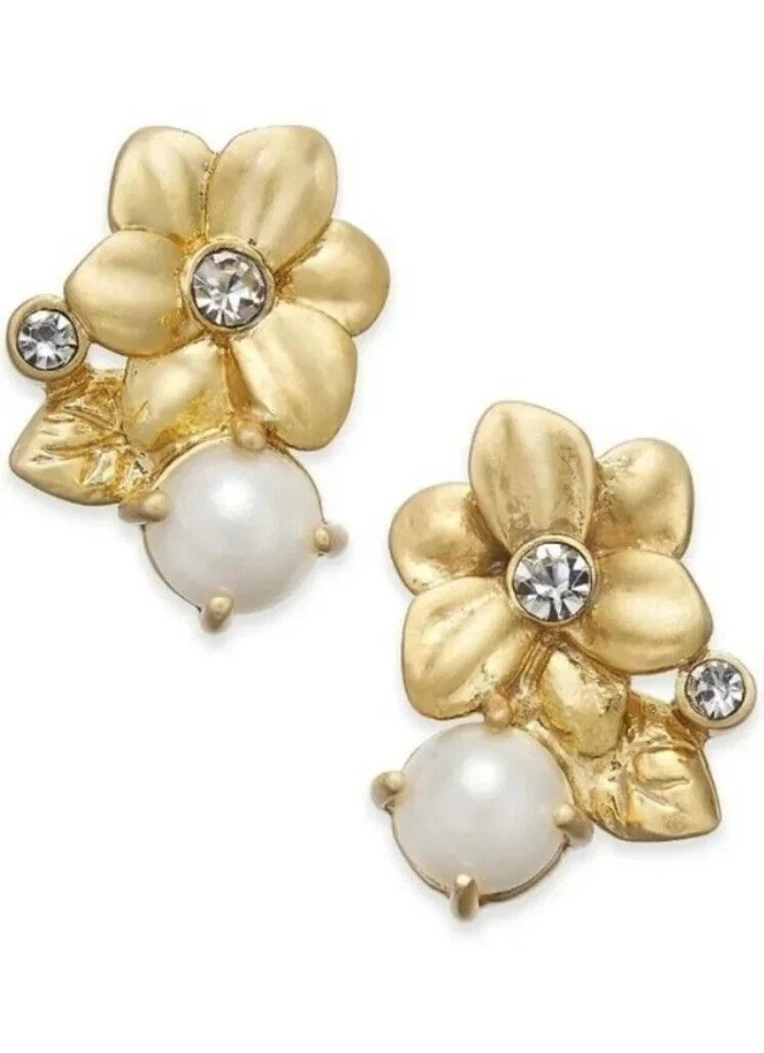 Aretes Kate Spade Wild Garden dorados con flores y perlas con detalles de cristal Foto 1 de 4