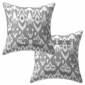 Kantha Work Ikat Cotton Cushion Cover Grey 16Inc 2Pc - Picture 1 of 7