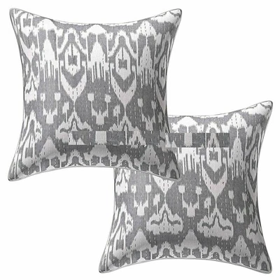 Kantha Work Ikat Cotton Cushion Cover Grey 16Inc 2Pc - Image 1 of 4