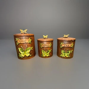 Vintage Treasure Craft grüner Schmetterling Kanister 3er Set Keramik 70er Jahre Fee - Bild 1 von 4