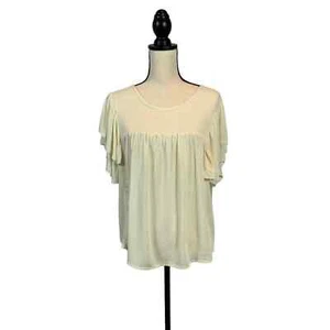 Forgotten Grace 100% Rayon Short Ruffle Sleeve Cream Ivory Blouse - Large - Picture 1 of 6