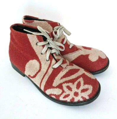 Rundholz Germany Womens 7 38 Combat Boots Red Print Fabric Boho Modern Italy - Image 1 of 4