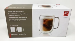 New Zwilling Sorrento Plus (2) 12 oz. Double-Wall Clear Glass Coffee Cup Mug Set - Picture 1 of 4