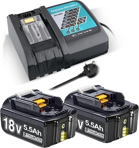 2 x Batteria 18V 5,5 Ah Batteria di Ricambio per Batteria 18V con Caricatore DC18RC - Foto 1 di 7