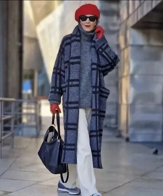 ZARA NEW WOMAN SS24 GREY CHECK KNIT JACQUARD COAT REF:2756/110 SIZE L - Image 1 of 3