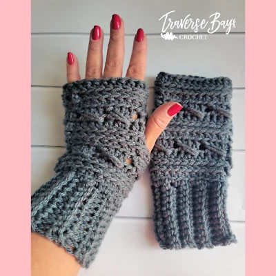 Crochet textured fingerless mittens PATTERN ONLY - Image 1 of 2