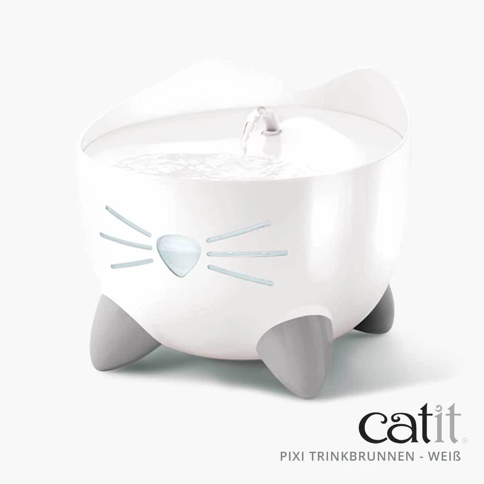 Catit Pixi Katzen Trinkbrunnen 2,5 Liter Weiß / LED Wasser Katzenbrunnen