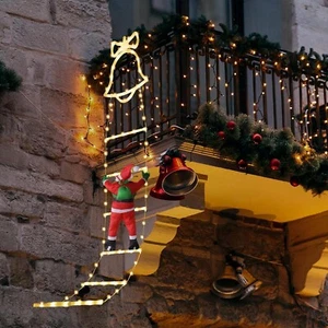 LED Weihnachtsmann Leiter Lichterkette 160cm Santa Kletterleiter LED Deko B1312 - Bild 1 von 9