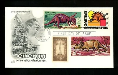 US FDC #1723 Artcraft 1977 DC Energy Conservation Combo 1134 & Fujeira Dinosaur  - Image 1 of 2