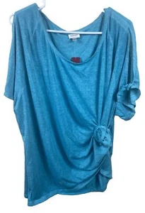 Avenue Blouse Womens 30/32 Teal Blue Short Sleeve Shirt Cold Shoulder Tunic NEW - Picture 1 of 6