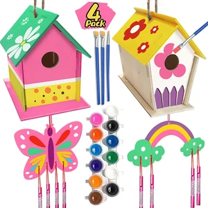 Crafts for Kids Ages 4-8 - 4 Pack DIY Bird House Wind Chime Kit -Build and Paint - Picture 1 of 7
