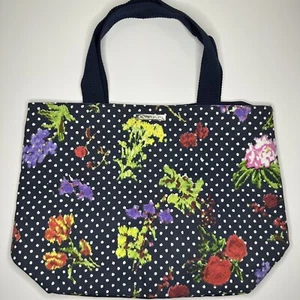 Oscar de La Renta Floral Polka Dot Lace Canvas Tote Bag Handbag Flower Shoulder - Picture 1 of 8