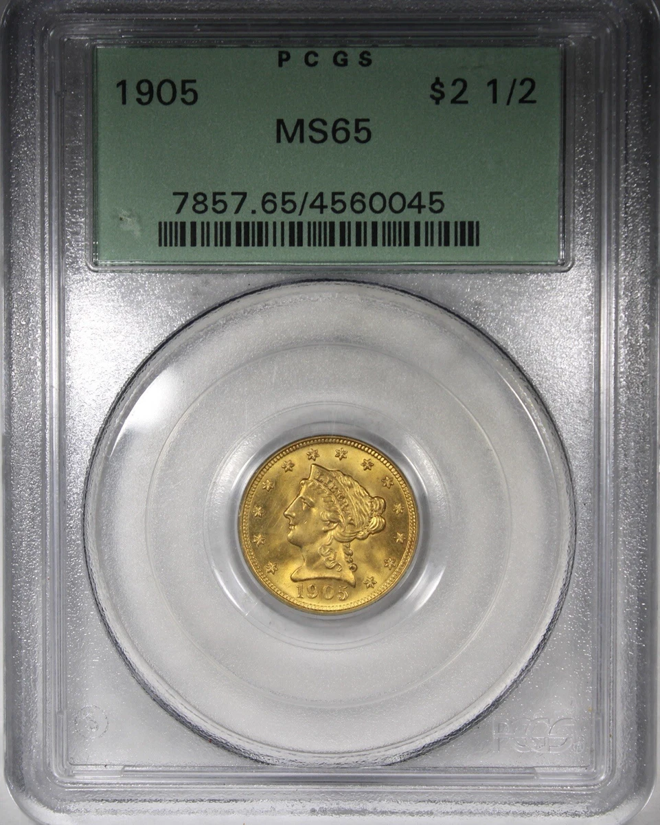 MS 65 Graded 1905 Year Quarter Eagle $2.50 US Gold Coins (Pre