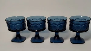 Vtg Set of 4 NORITAKE  Blue Spotlight Glass Champagne Sherbet Dessert Goblet - Picture 1 of 6