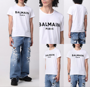 Balmain Flocked Logo Straight Fit T-Shirt Paris Logo Tee Top BNWT L