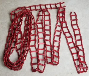 Vintage Wooden Garland Beaded Ladder Christmas Tree Trim Red 24 Ft - Picture 1 of 5