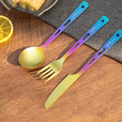 TiTo Pure Titanium Cutlery Colorful Ice Flowers Spoon Fork Table Knife Tableware - Image 1 of 4