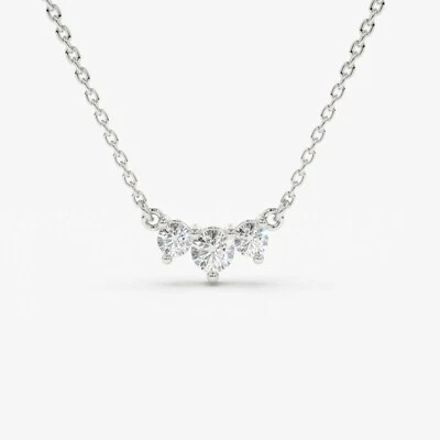 Classic 0.40CT 3-Stone Moissanite Past Present Future Necklace White Gold Plated - Image 1 of 4