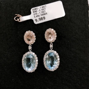 LAST CALL!NWT $9989 RARE 18KT FANCY AQUAMARINE MORGANITE DIAMOND DANGLE EARRINGS - Picture 1 of 4