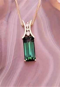 3Ct Emerald Cut Lab-Created Emerald Diamond Women Pendant 14k Yellow Gold Plated - Picture 1 of 3