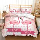 Love You Flamingo Flower Rain Quilt Duvet Cover Set Bedspread Bedroom Decor