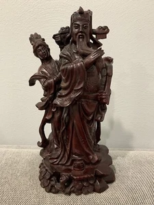 Vtg Possibly Antique Chinese Wood Carving Statue Immortal Man w/ Ruyi & Woman - Picture 1 of 11