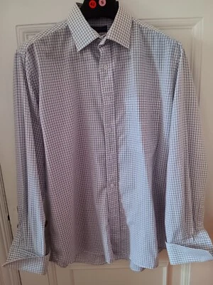 Camisa Gianni Ricci Blanca con Cuadros Púrpura Talla 42 con Cuello 161/2 Foto 1 de 3