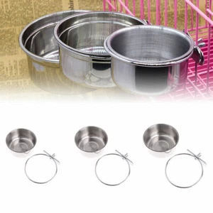 Stainless Steel Water Bowl Bird Food Feeding Dish Parrot Cage Food Feeder Silver - Picture 1 of 14