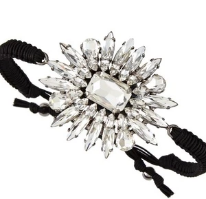 TAI Swarovski Crystal Black Silk Adjustable Gift Bracelet Silver Flower $153 🎁 - Picture 1 of 2