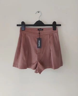 Boohoo Pink Brown Colour High Waisted Satin Shorts Size 6 - Image 1 of 4