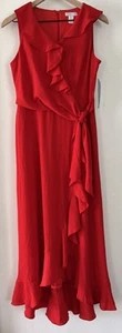 London Times Dress Womens Size 4 Red Blouson Rosette Short Sleeve NWT - Picture 1 of 9