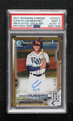 2021 Bowman Chrome Prospect Gold Refractor 47/50 Carlos Colmenarez PSA 9 Auto - Image 1 of 3