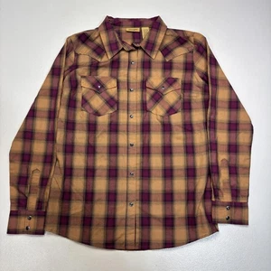 Wrangler Shirt Mens Medium Brown Maroon Plaid Western Pearl Snap Long Sleeve - Picture 1 of 6