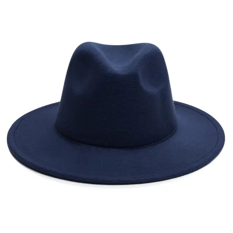 Navy Blue Classic Fedora Hat Felt Panama Jazz Cap, Vintage Wide Brim, Men, Woman - Image 1 of 4