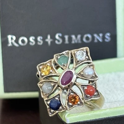 Ross Simons 18K Gold Over Sterling Silver Multi-Gem Navratna Ring Size 6 Vermeil - Image 1 of 4