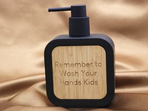 Personalised Acrylic and Bamboo Centre Engraved Soap Dispenser in Black - Picture 1 of 7