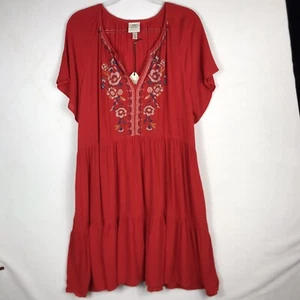 Knox Rose Tiered Short Sleeve Dress Sz XL Embroidery Boho Pocket V-Neck - Picture 1 of 13