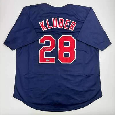 Autographed/Signed Corey Kluber Cleveland Blue Baseball Jersey Beckett BAS COA - Image 1 of 4