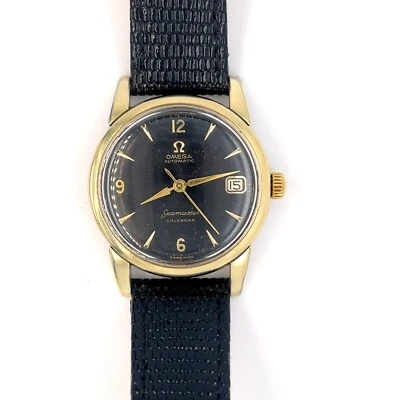 Vintage 1950s 33mm Omega Seamaster Calendar Auto SS/Gold Filled Black Dial Watch - Image 1 of 2