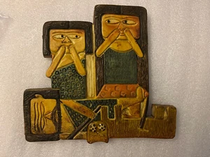 MARCELLO FANTONI Signed Brutalist Caveman Tableau Wall Art/Ceramic Plaque MCM - Picture 1 of 16