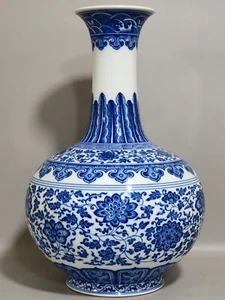 Vivid Collectable Art Handmade Painting Blue White Porcelain Flowers Shang Vase - Picture 1 of 9