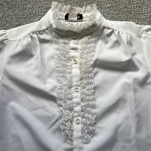 Camicetta vintage anni 70 steampunk pizzo bianco vittoriana edoardiana media M made USA - Foto 1 di 13