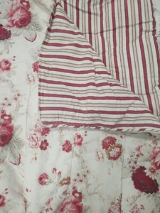 Waverly Norfolk Rose Twin Comforter Reversible Floral Striped - Picture 1 of 3