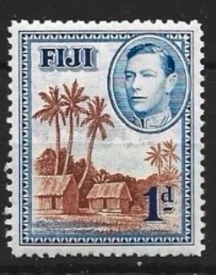 1938 - Fiji KGVI 1d marrón y azul/Fijian Village MH SG#250 Foto 1 de 1