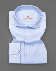 Herren Langarm Trending Premium Ägyptisch Gizeh Baumwolle blau Herringbone Shirt - Bild 1 von 8