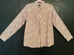 Lands End Gr. 12T braun & weiß Langarm bügelfrei Supima Knopfleiste Bluse - Bild 1 von 4