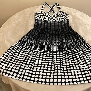 Calvin Klein Womens Black White Polka Dot Surplice Neck Fit & Flare Dress Size 4 - Picture 1 of 12