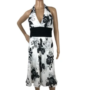 WHBM Whimsigoth Dark Floral Print Halter A-line Dress 8 Floral Pinup Rockabilly - Picture 1 of 7