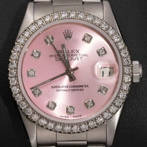 Rolex Datejust 6824 lunetta diamantata orologio Oyster 31 mm quadrante rosa, 1,30 carati - Foto 1 di 9
